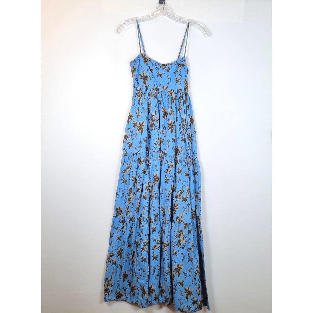 Kivari Womens Paola Hawaiian Tropical Tiered Maxi Dress Size 2 Blue Summer